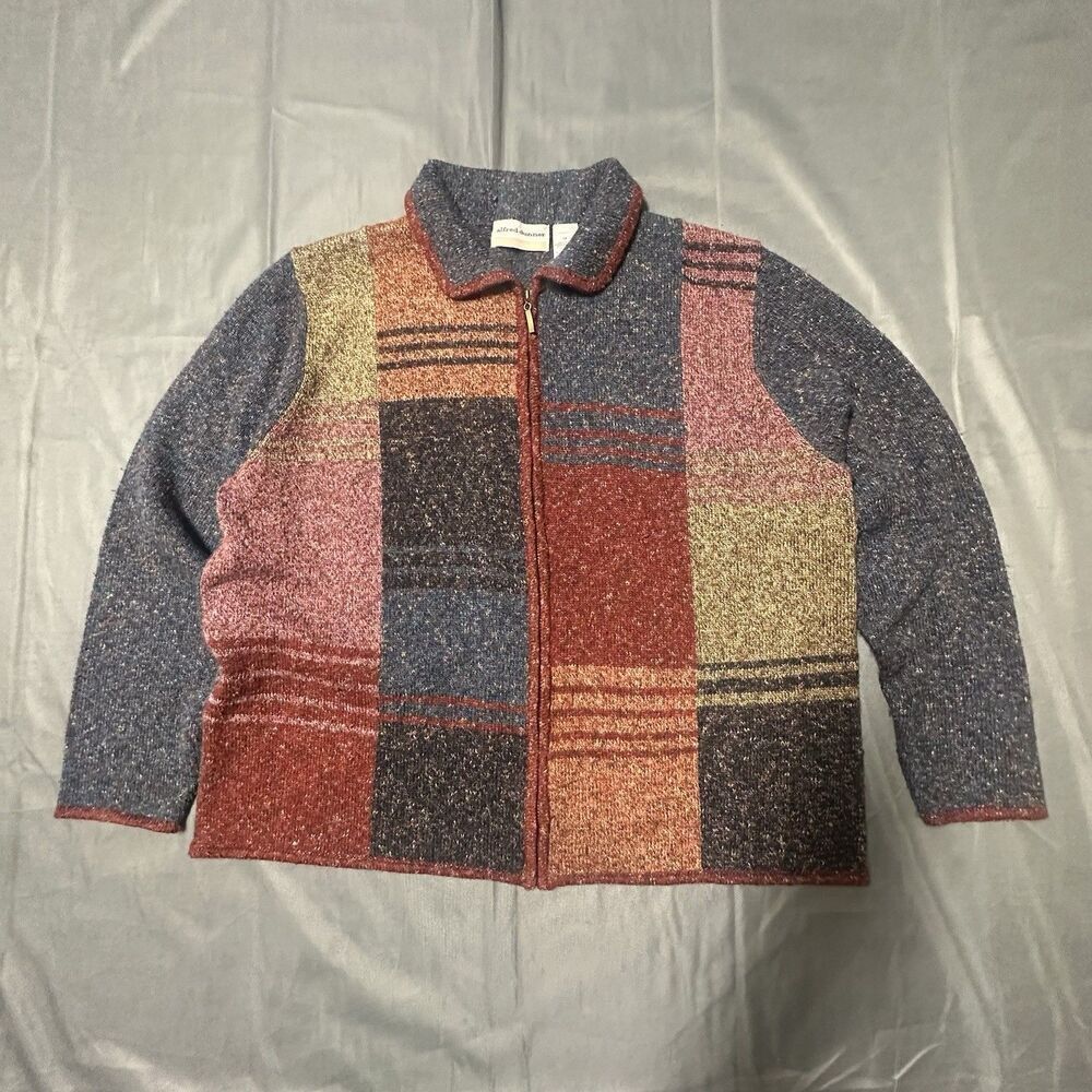Vintage 90s Alfred Dunner Sweater Womens 1X Patchwork Collared Full Zip Knit